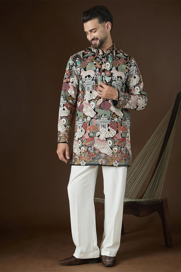 Black Georgette Solid Embroidered Kurta MKU2725