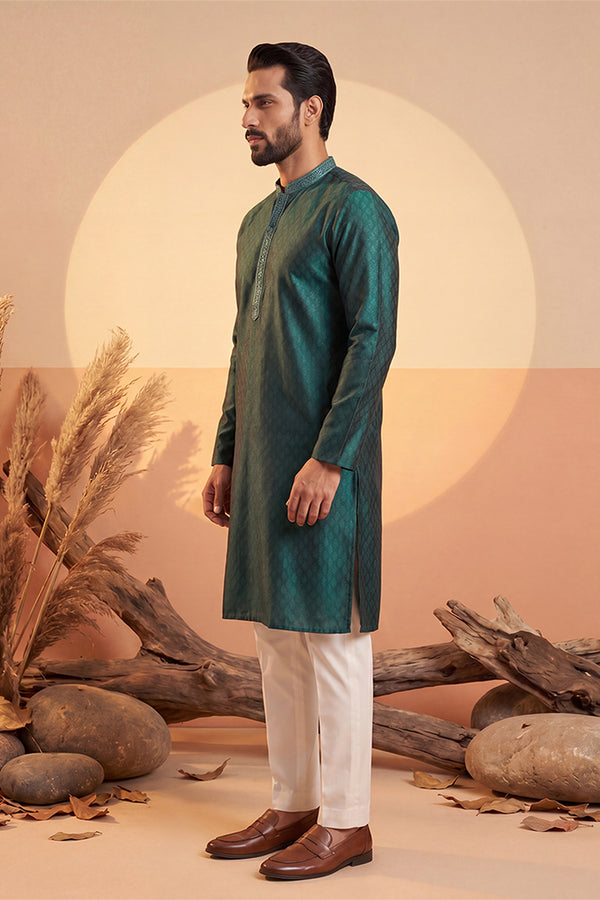 Green Silk Blend Woven Design Straight Kurta With Trouser MKSET1838