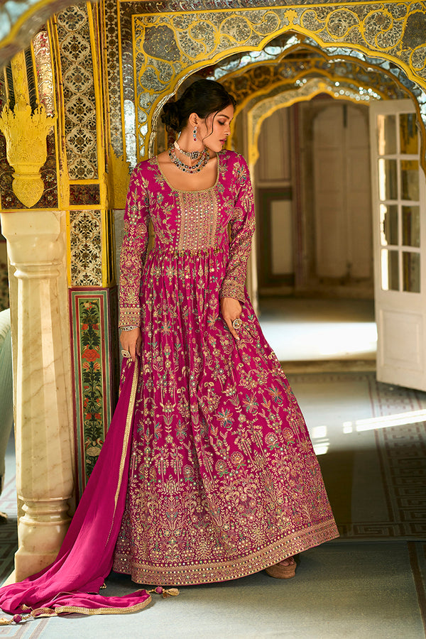 Pink Georgette Embroidered With Hand Work Gown With Dupatta VKSET1542