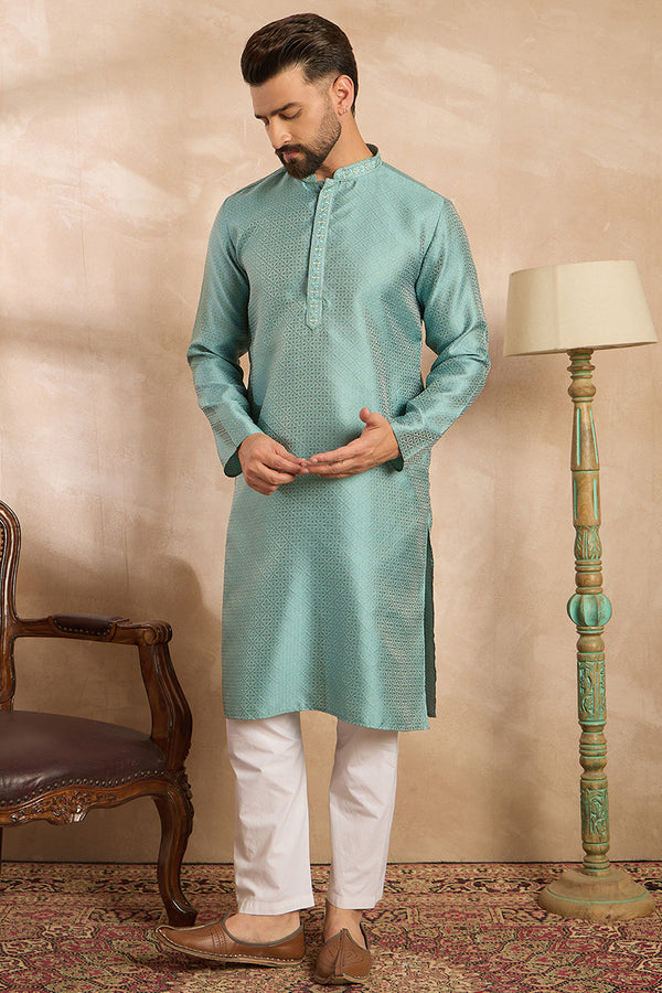 Green Polyester Solid Embroidered Straight Kurta With Trouser MKSET1735