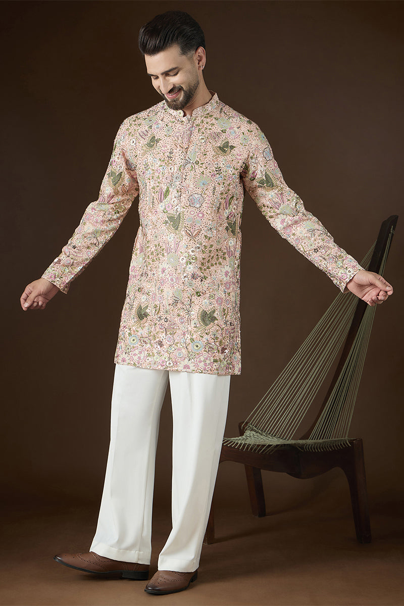 Peach Georgette Solid Embroidered Kurta MKU2726