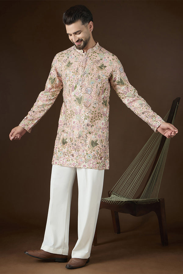 Peach Georgette Solid Embroidered Kurta MKU2726