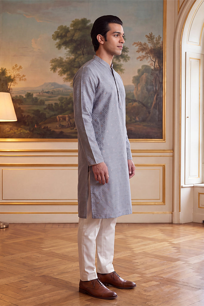 Grey Jacquard Ethnic Motifs Woven Design Kurta MKU2642