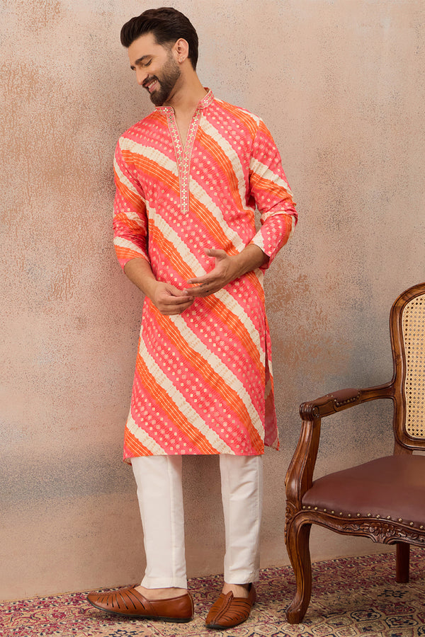 Multi Viscose Rayon Leheriya Printed Kurta With Trouser MKSET2812
