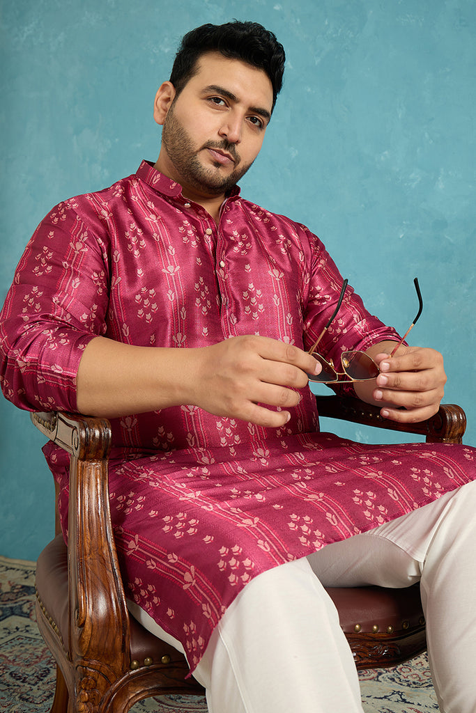 Purple Silk Blend Floral Printed Kurta MKU1930