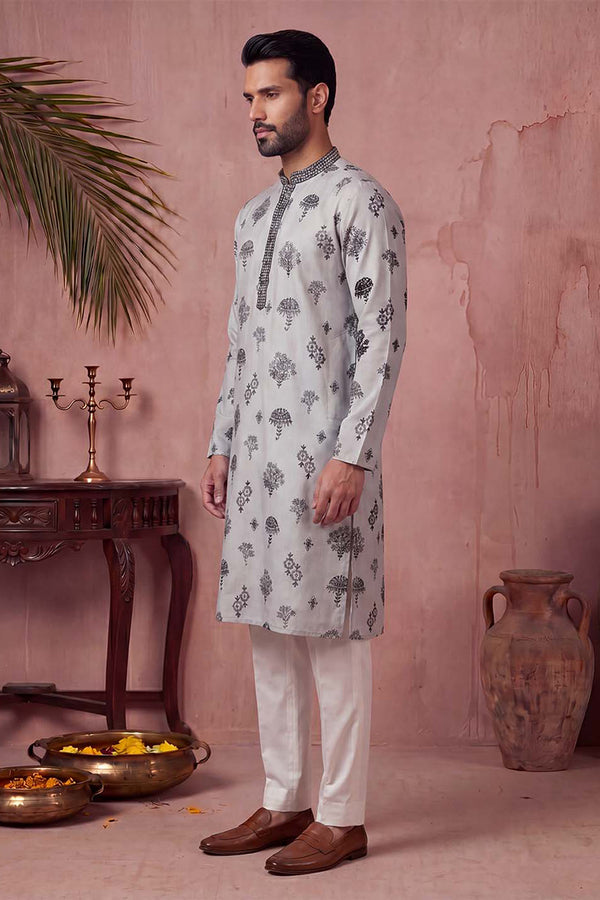 Silk Blend Embroidered Solid Blue Kurta MKU1805