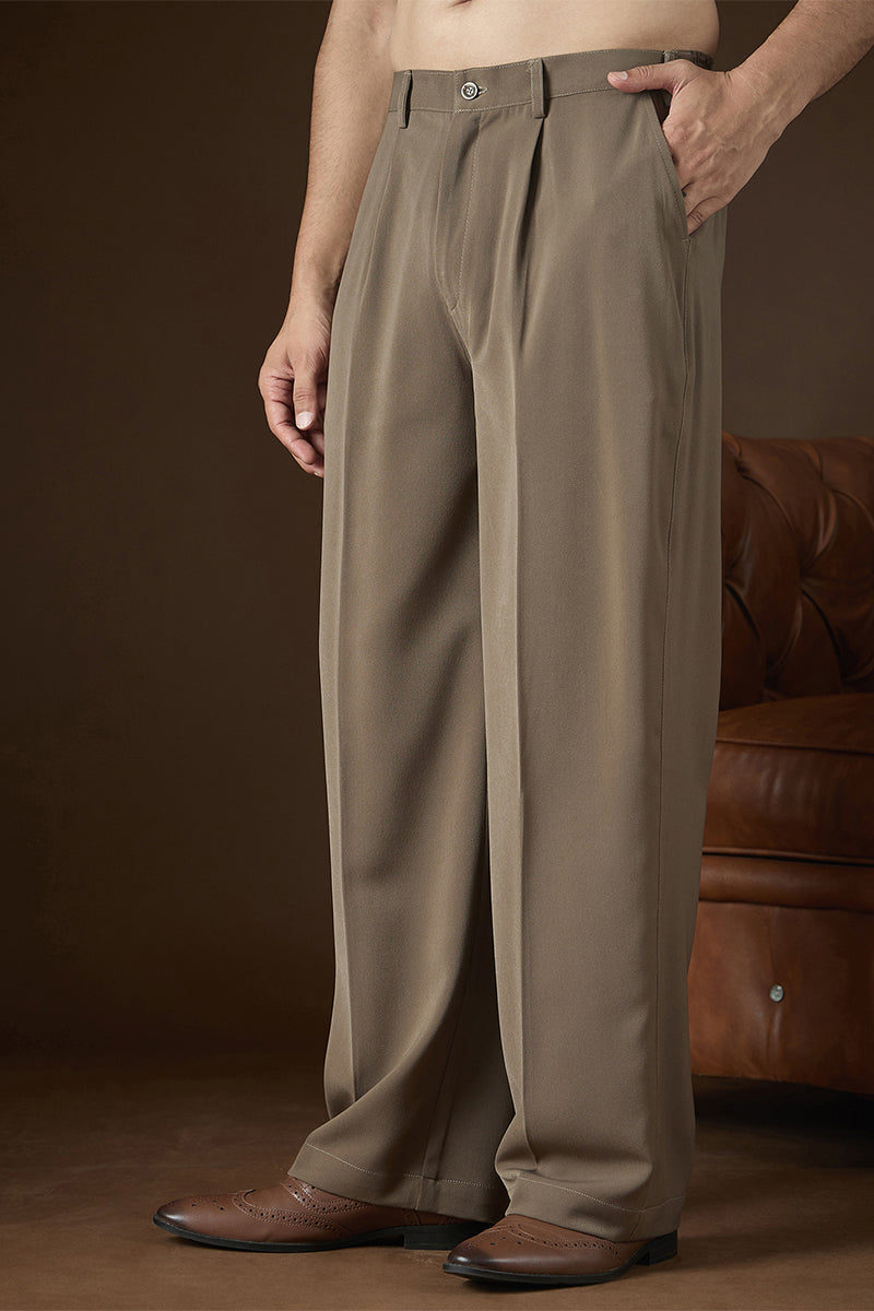 Taupe Modal Solid Regular Korean Pant MBOT1015