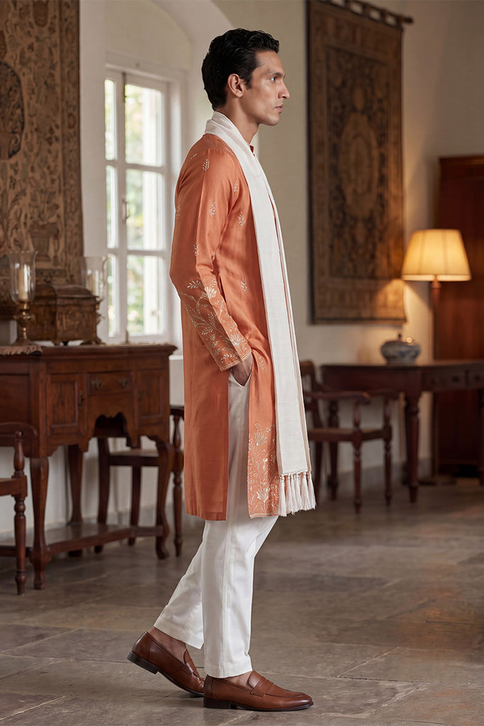 Peach Vartican Solid Embroidered Straight Kurta Sets MKUD1935