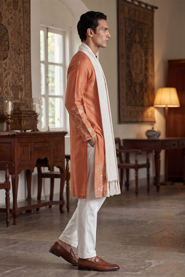 Peach Vartican Solid Embroidered Straight Kurta Sets MKUD1935