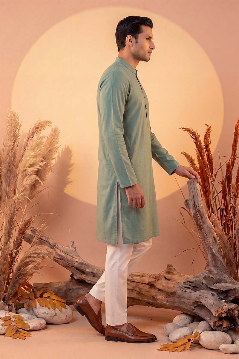 Green Silk Blend Solid Solid Kurta MKU2221