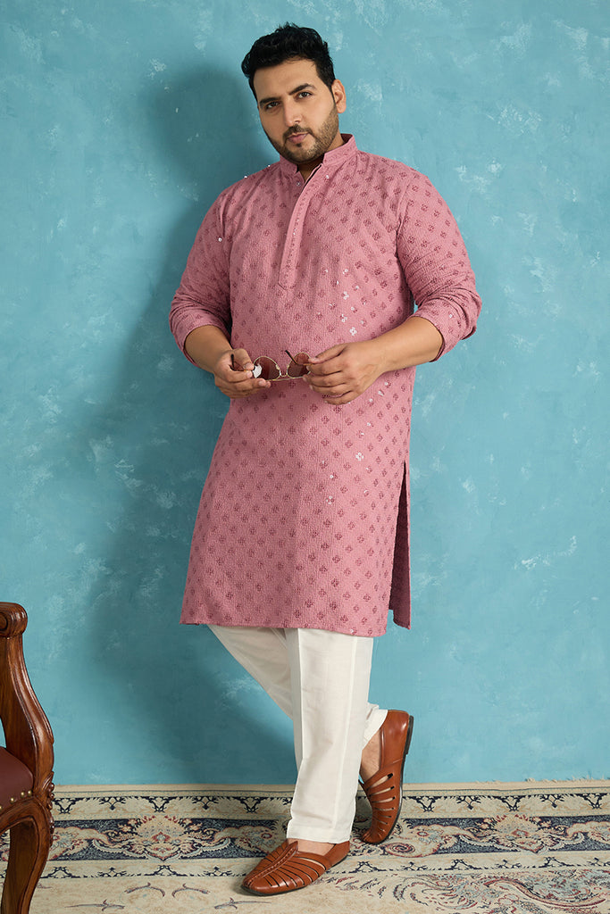 Mauve Viscose Rayon Solid Chikankari Embroidered Kurta MKU1051