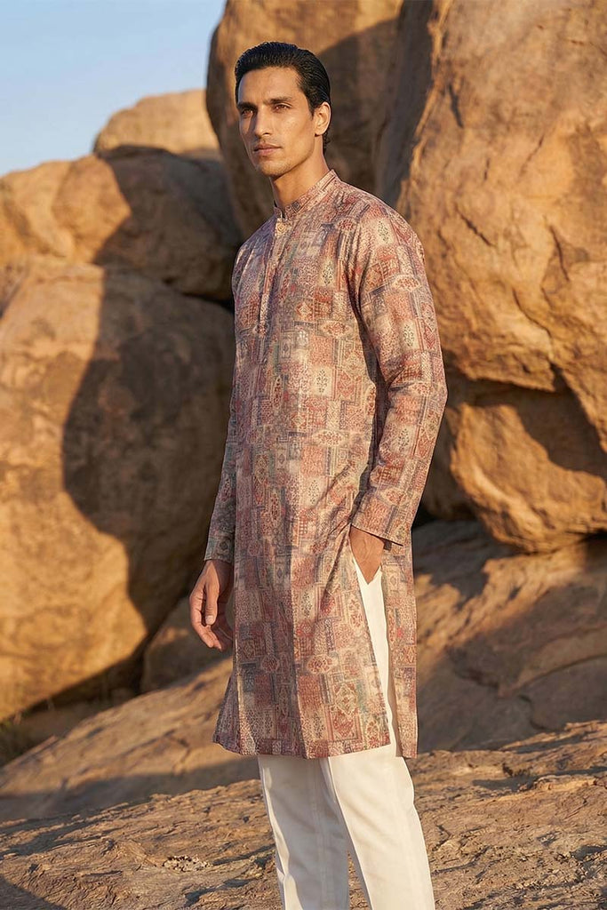 Multi Silk Blend Printed Straight Kurta With Trousers MKSET1939