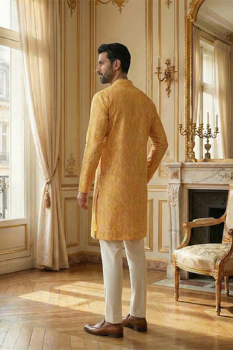 Yellow Silk Blend Printed Straight Kurta MKU2170