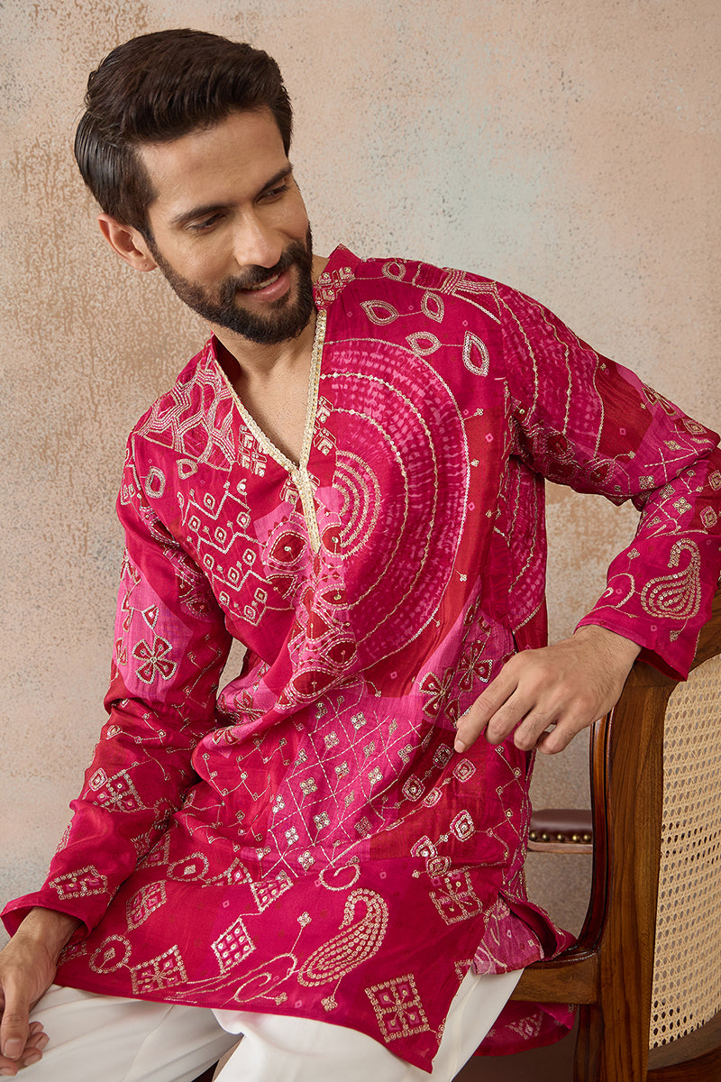Pink Silk Blend Ethnic Motifs Embroidered Kurta MKU2453