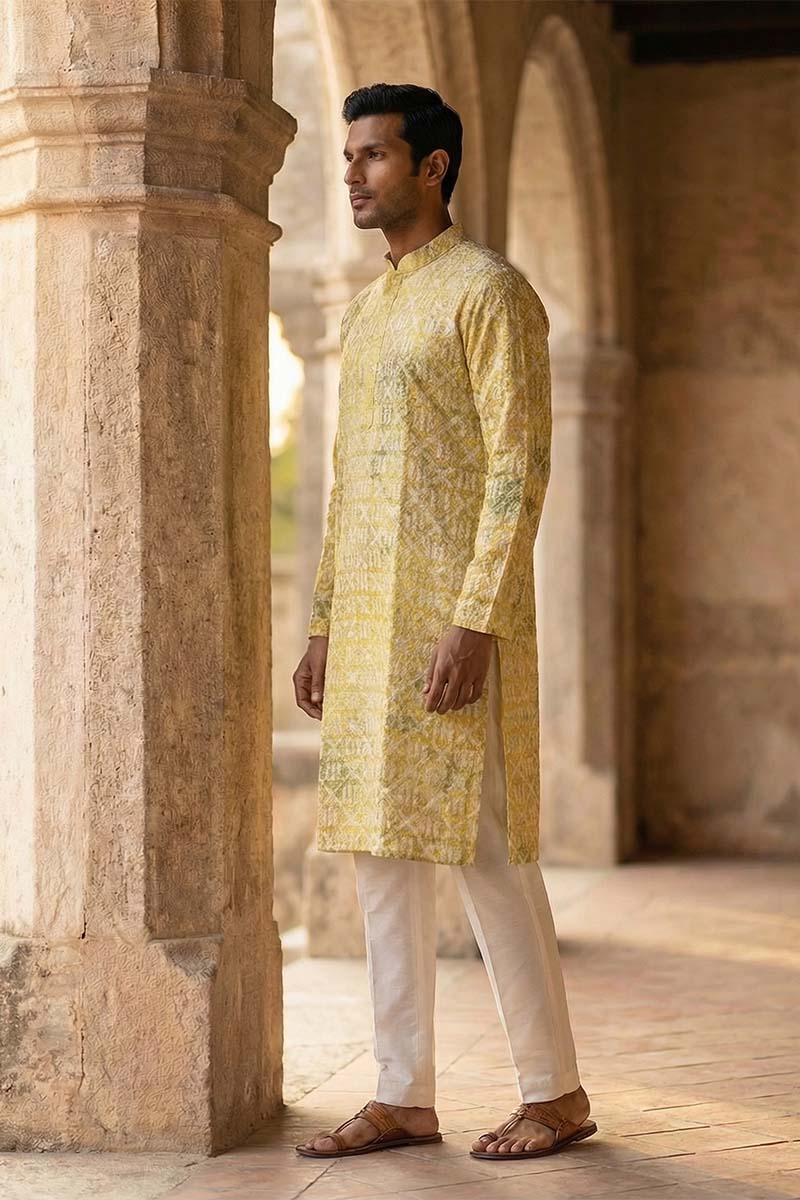 Yellow Viscose Rayon Embroidered Straight Kurta MKU1669