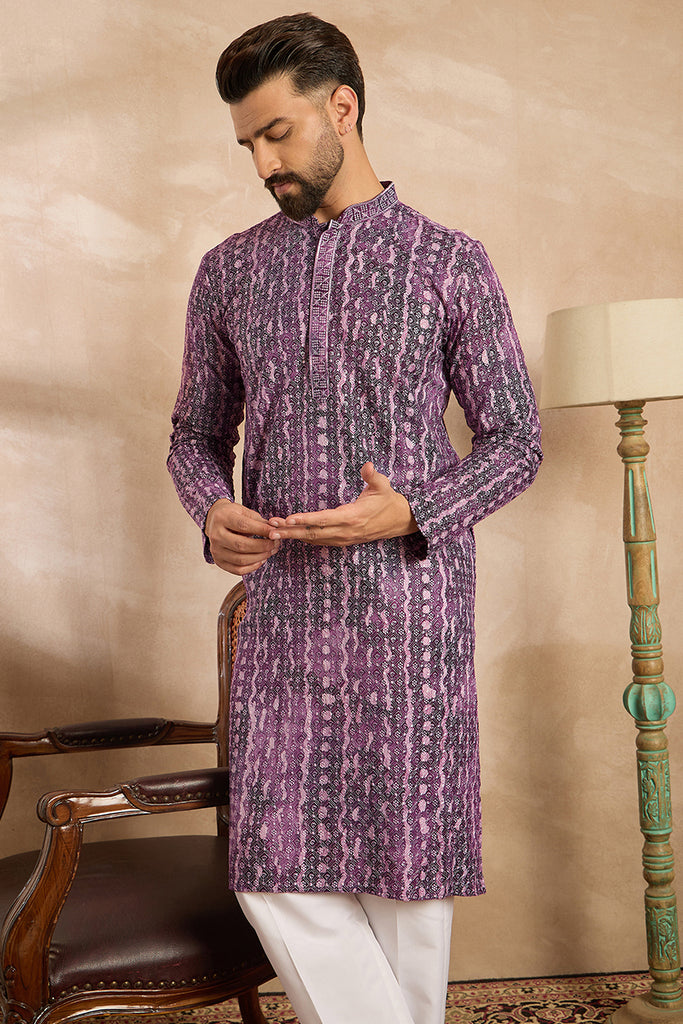 Purple Viscose Rayon Solid Printed Straight Kurta With Trouser MKSET1658