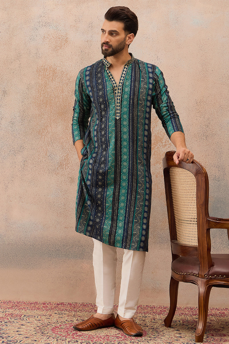 Blue Viscose Rayon Bandhani Printed Kurta MKU2758