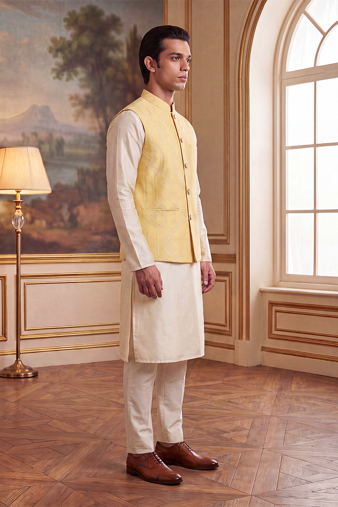 Yellow Jacquard Woven Design Solid Koti MKOT1040