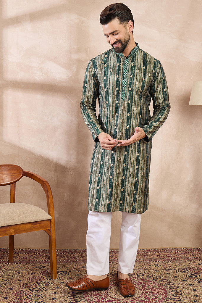Green Silk Blend Abstract Printed Straight Kurta With Trouser MKSET2007
