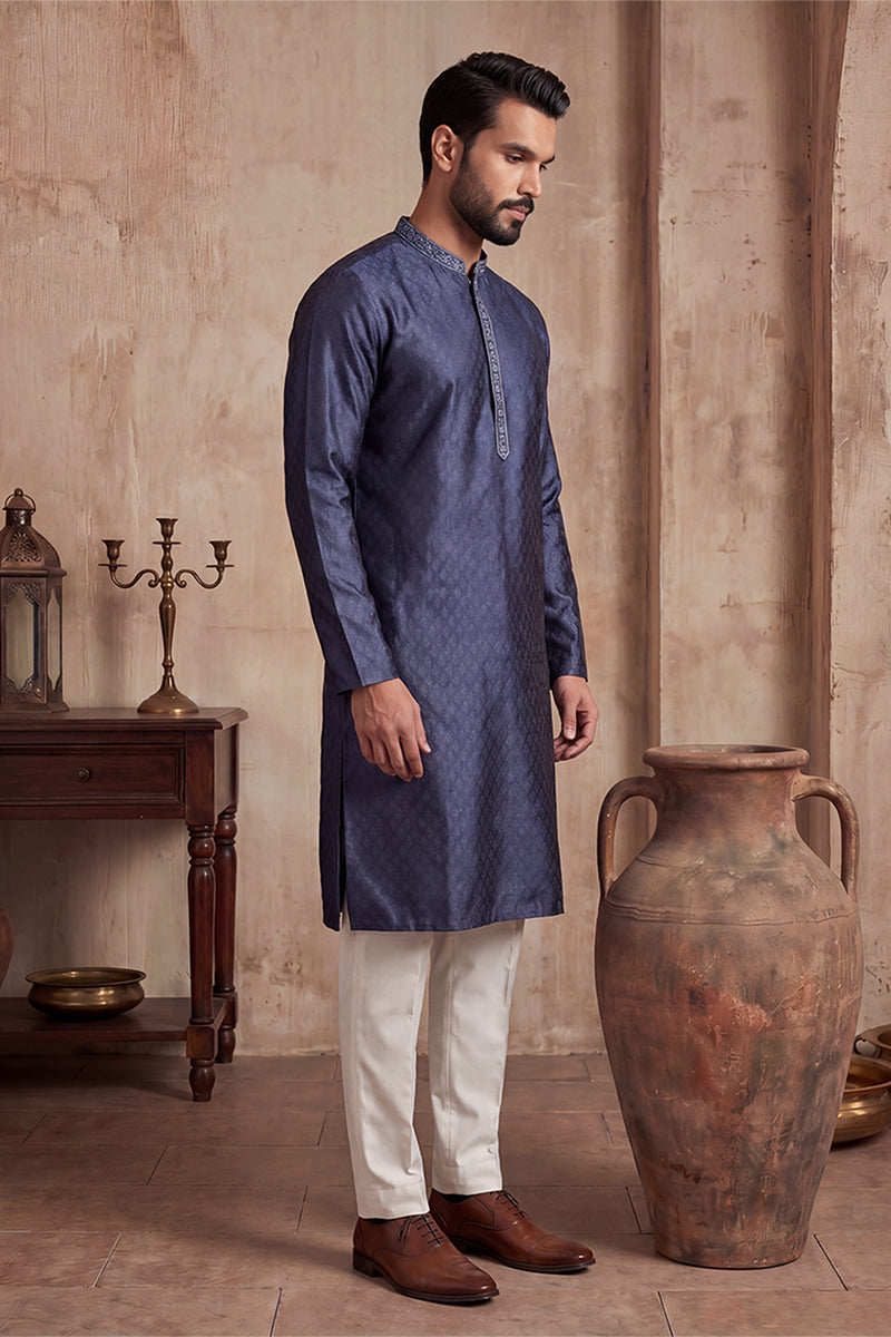Blue Jacquard Woven Design Straight Kurta With Trouser MKSET2227