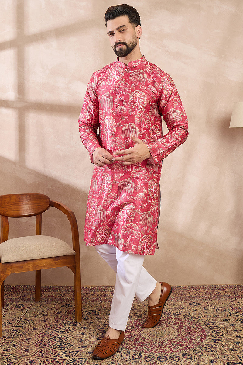 Pink Silk Blend Abstract Printed Straight Kurta With Trouser MKSET1995