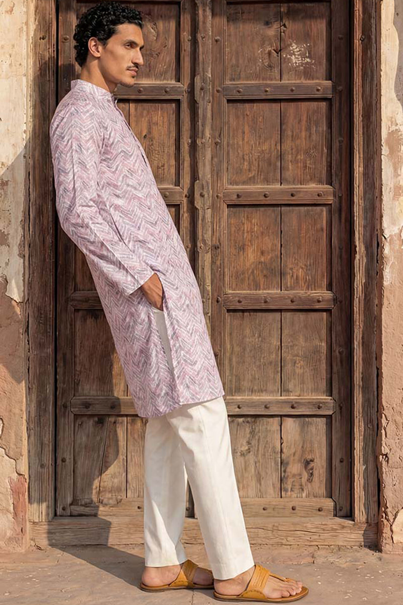 Lavender Cotton Blend Chevron Embroidered Kurta MKU1757