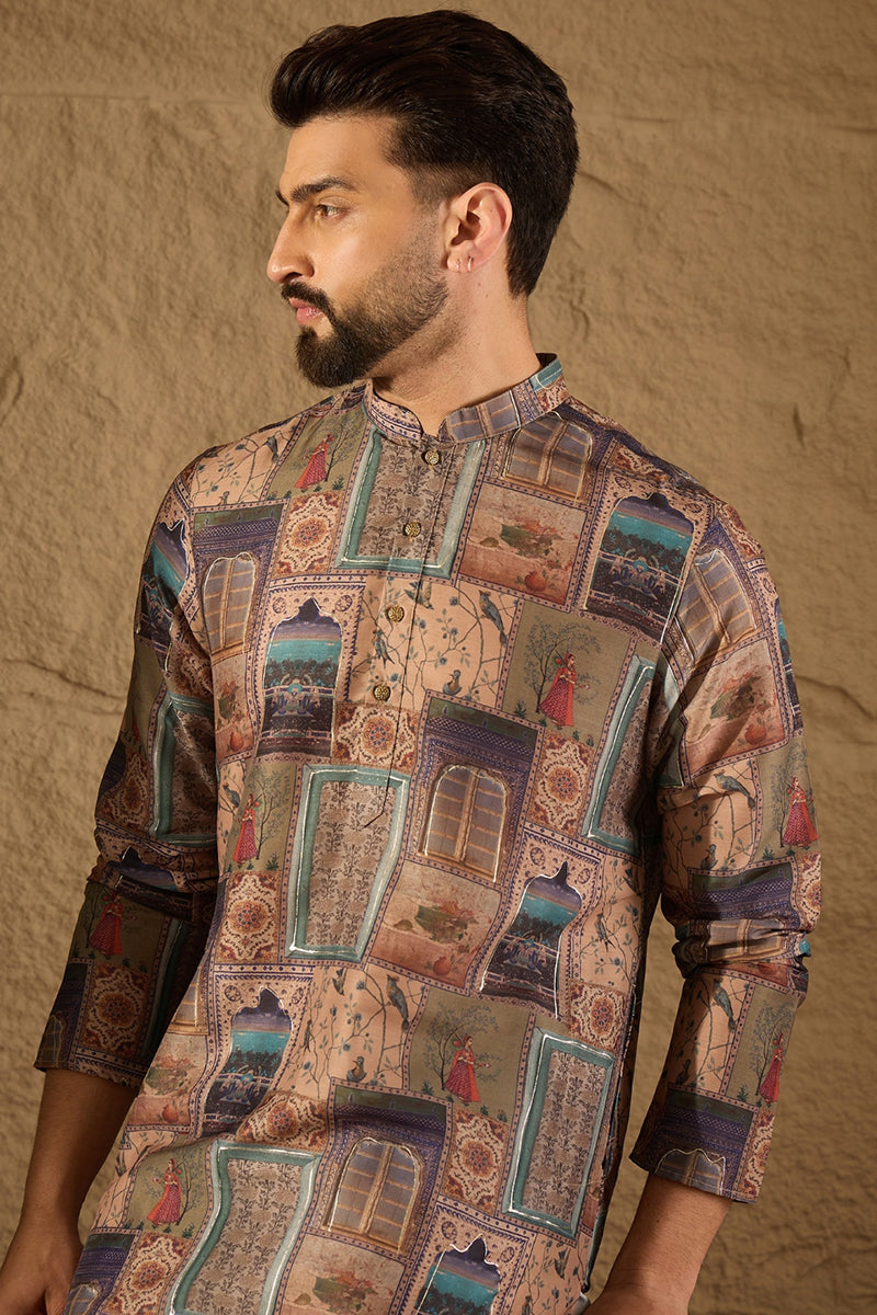 Multi Viscose Rayon Ethnic Motifs Embroidered Straight Kurta with Trouser MKSET1306