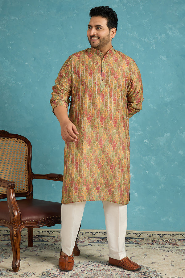 Green Silk Blend Floral Printed Kurta MKU1953