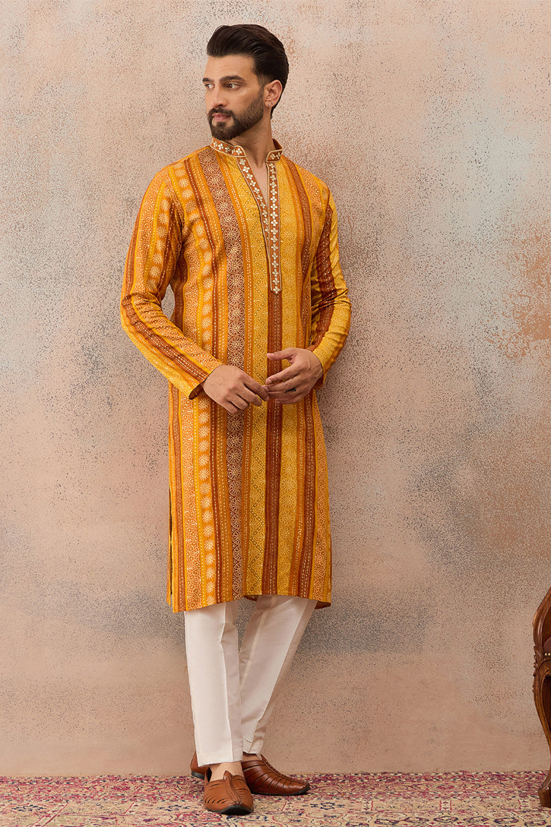 Yellow Viscose Rayon Bandhani Printed Kurta With Trouser MKSET2762