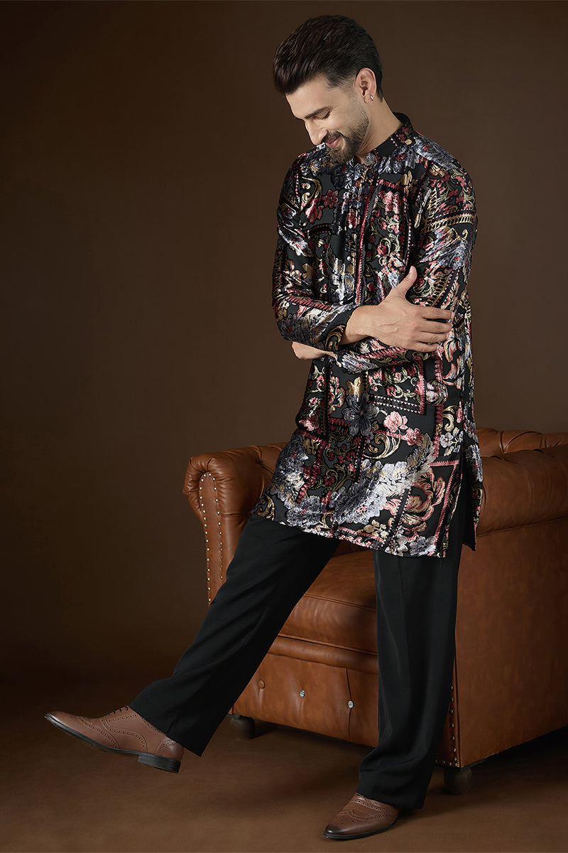 Black Velvet Geometric Printed Kurta MKU2723