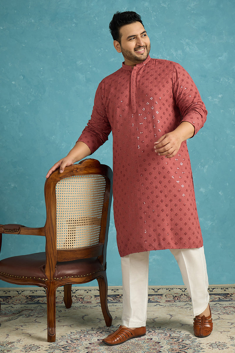 Red Viscose Rayon Solid Chikankari Embroidered Kurta MKU1057