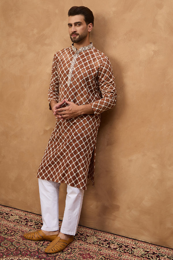 Brown Viscose Rayon Solid Embroidered Straight Kurta HMKU1535