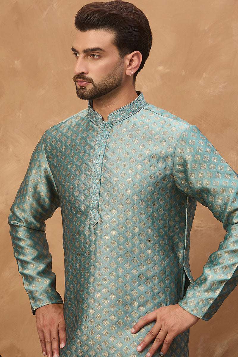 Blue Silk Blend Solid Woven Design Straight Kurta MKU1457
