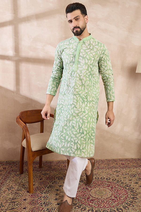 Green Viscose Rayon Ethnic Motifs Embroidered Straight Kurta MKU1672