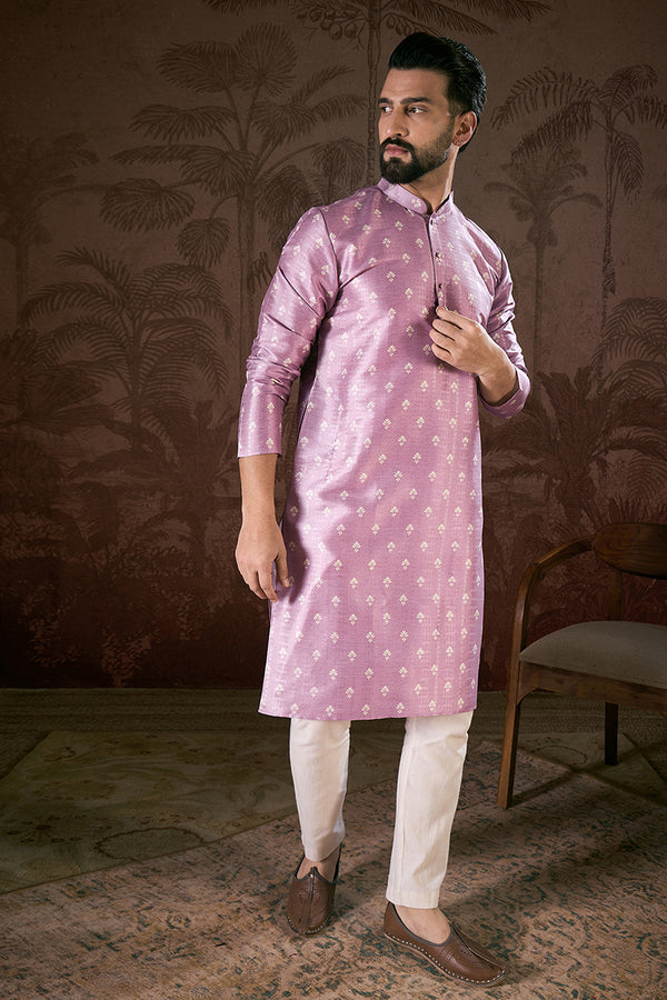 Lavender Silk Blend Floral Printed Straight Kurta With Trouser MKSET1922