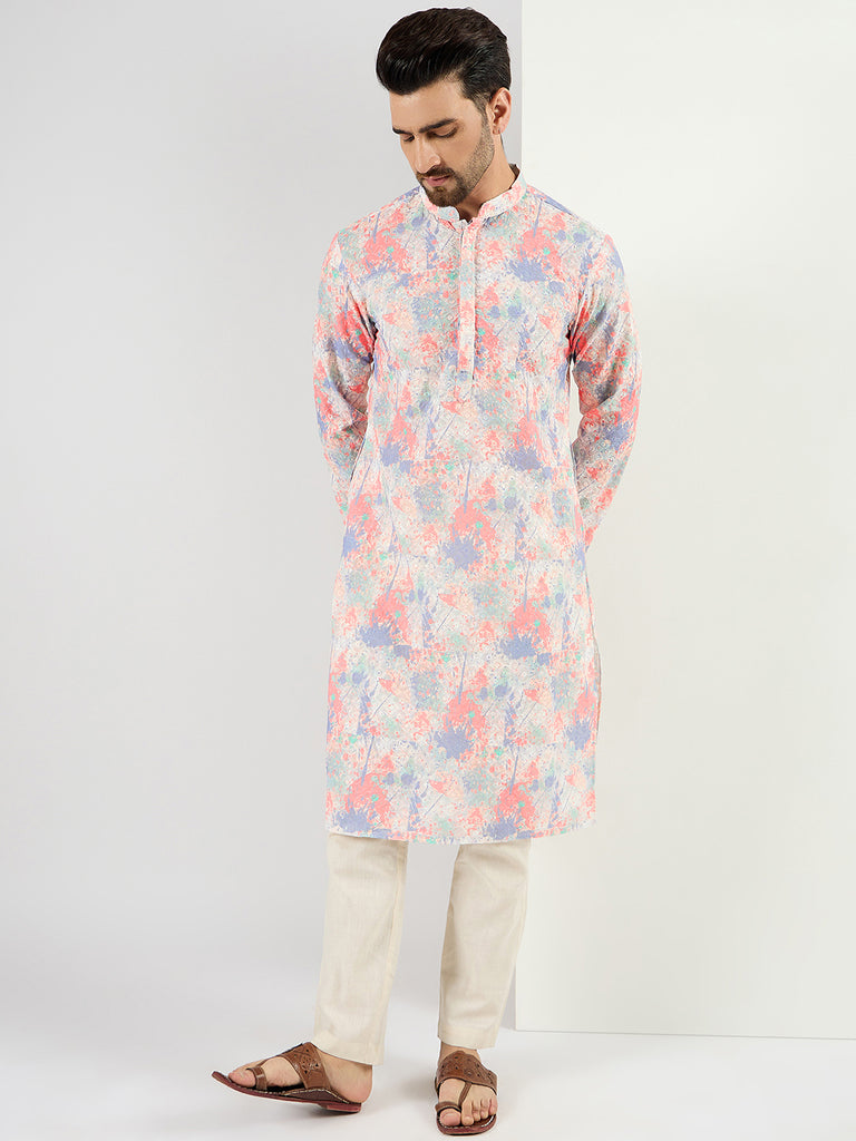Off White Viscose Rayon Abstract Embroidered Straight Kurta With Pant Set MKSET1082