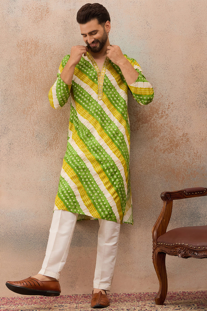 Multi Viscose Rayon Leheriya Printed Kurta With Trouser MKSET2763