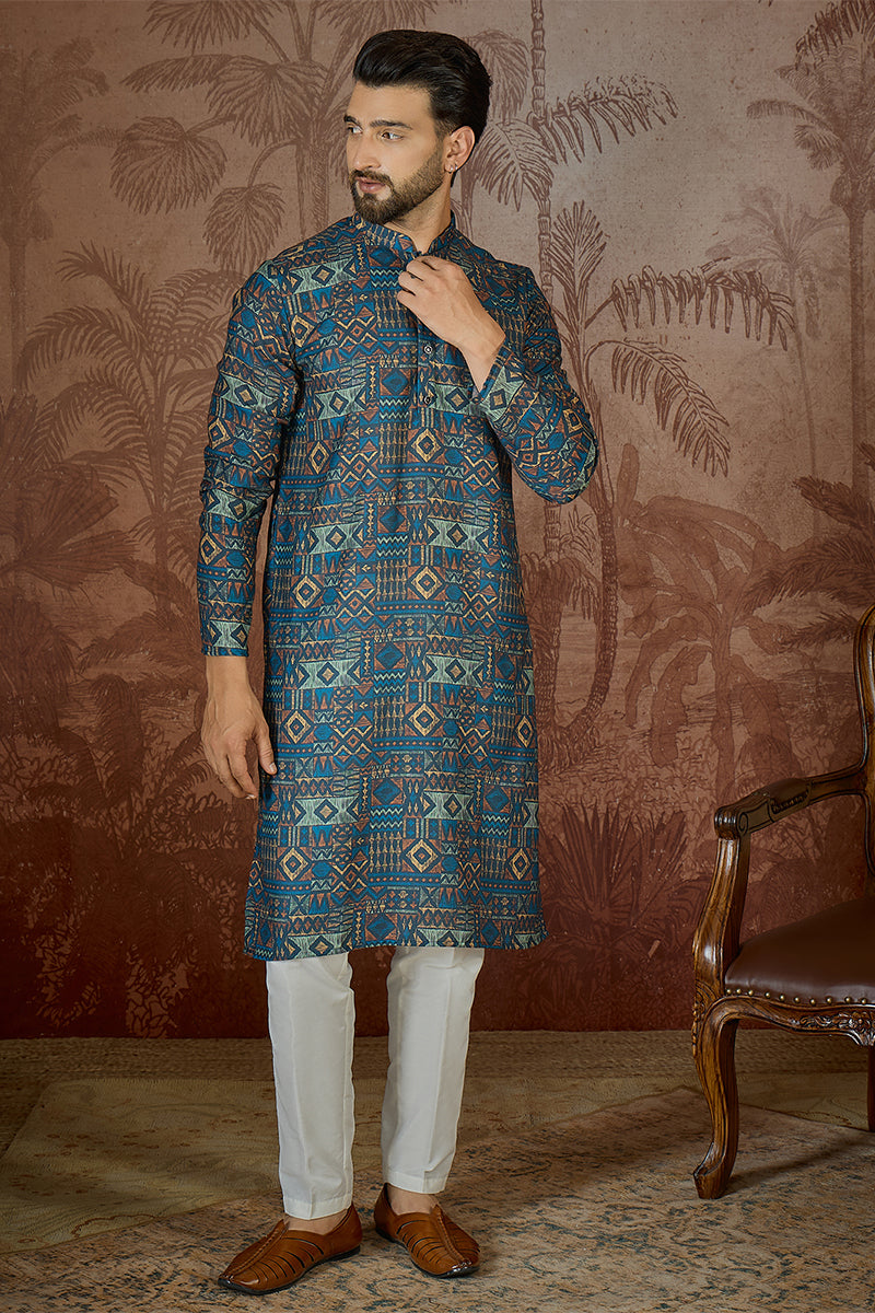 Multi Linen Geometric Printed Kurta MKU2435