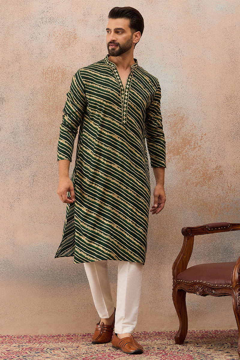 Green Viscose Rayon Leheriya Printed Kurta MKU2757