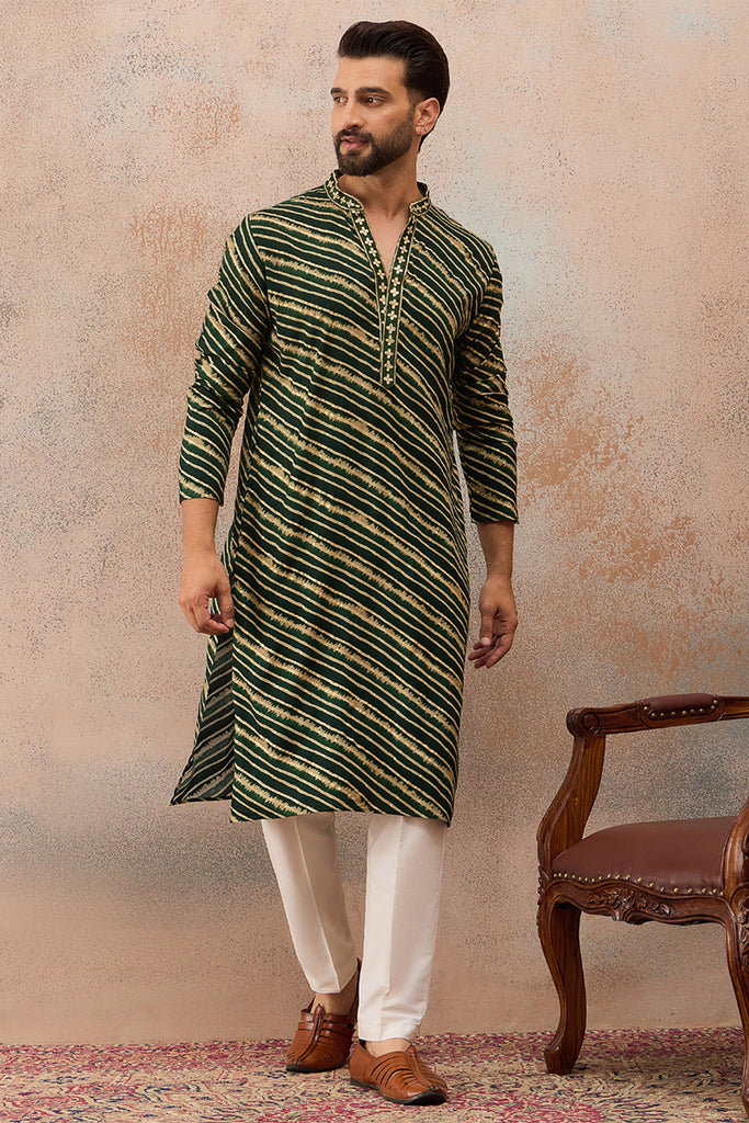 Green Viscose Rayon Leheriya Printed Kurta MKU2757