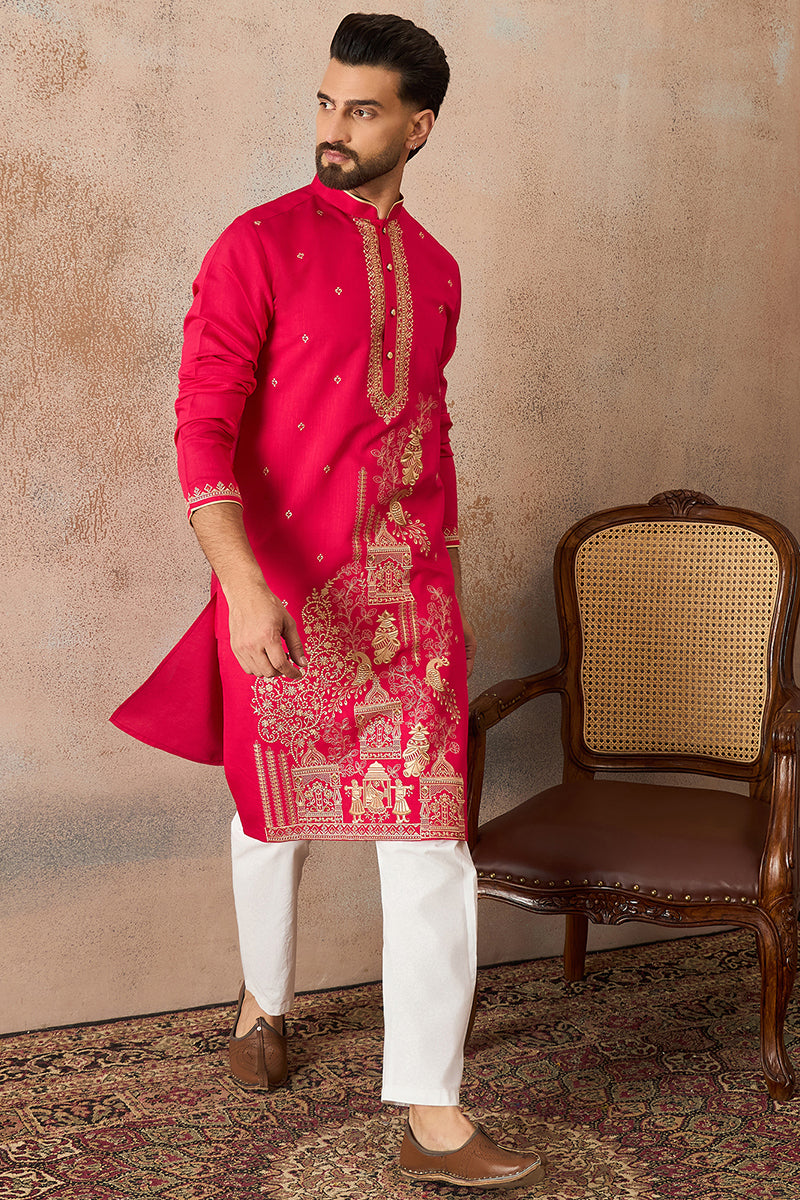 Pink Viscose Rayon Solid Emboidered Straight Kurta MKU2203