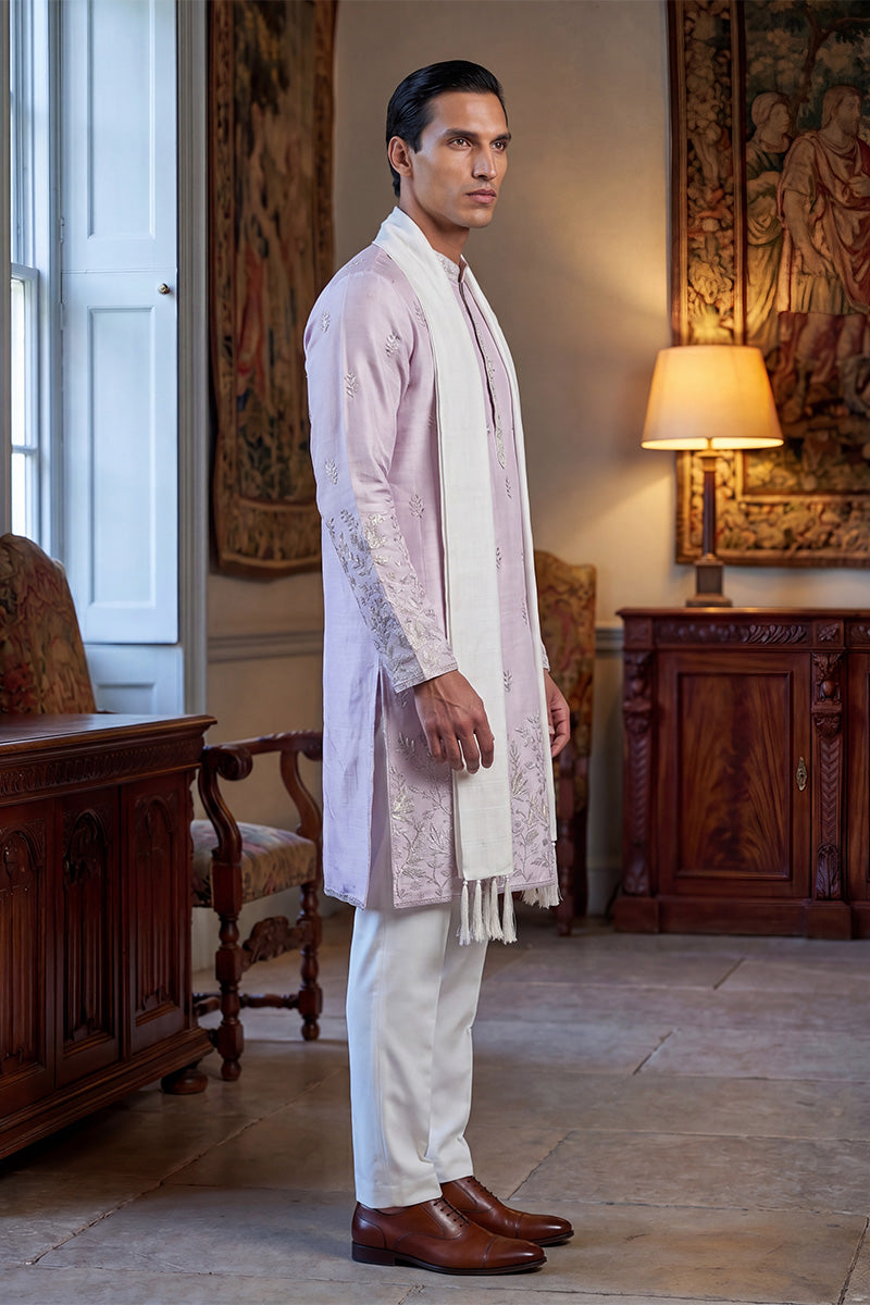 Lavender Silk Blend Floral Embroidered Straight Kurta Sets MKPD1781