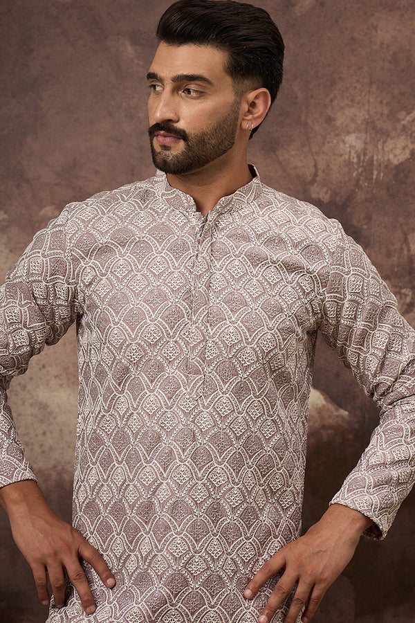 Mauve Viscose Rayon Solid Embroidered Straight Kurta with Trouser MKSET1389