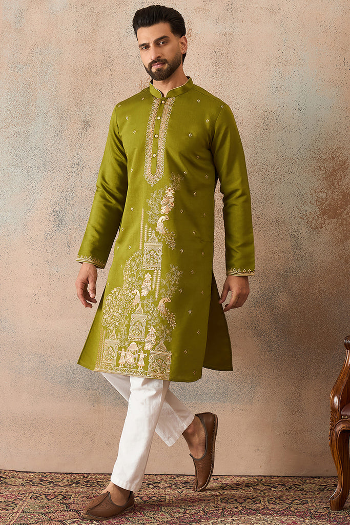 Green Viscose Rayon Solid Emboidered Straight Kurta MKU2208