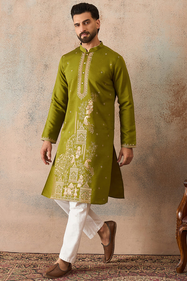 Green Viscose Rayon Solid Emboidered Straight Kurta MKU2208