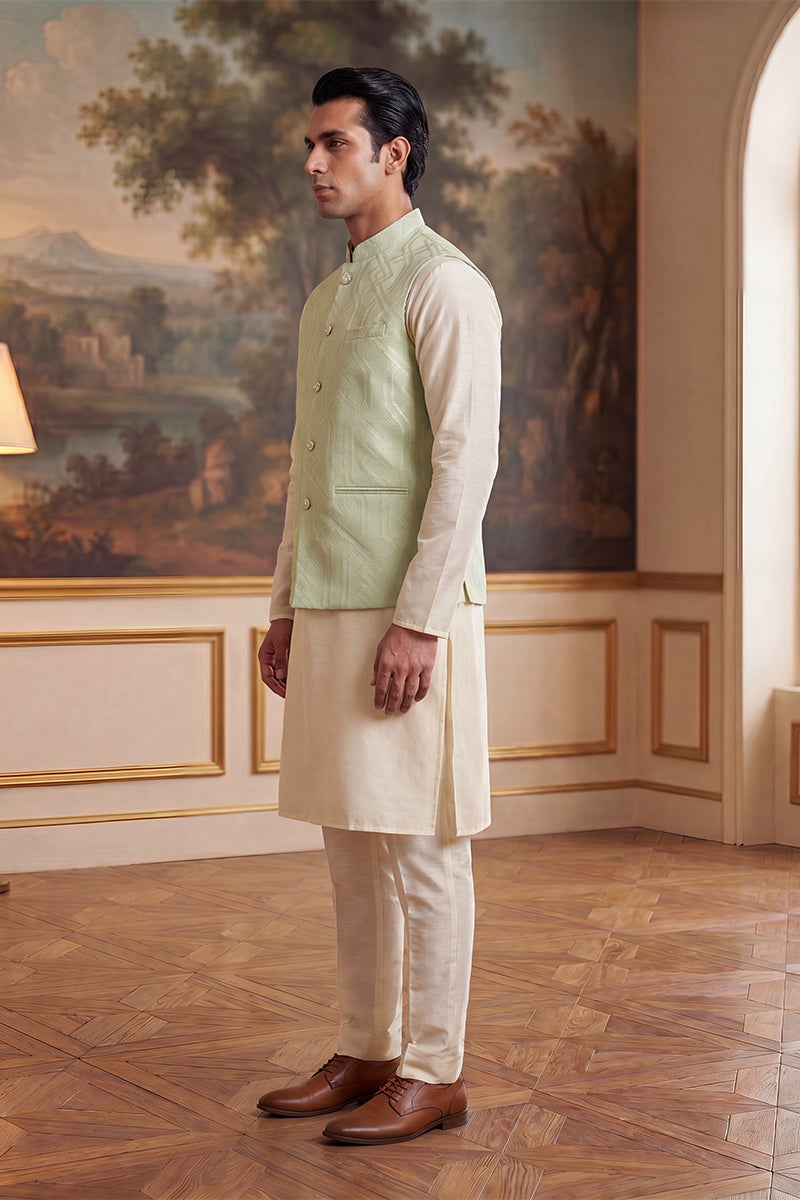 Green Jacquard Woven Design Solid Koti MKOT1039