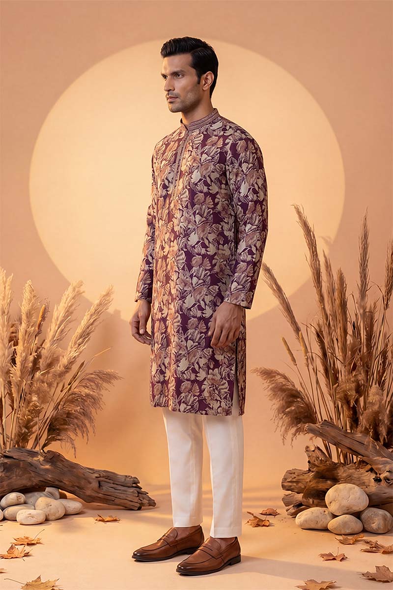Purple Viscose Rayon Floral Printed Kurta MKU1981