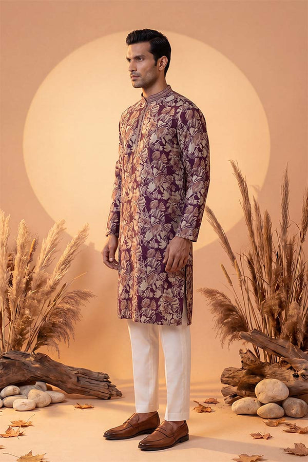 Purple Viscose Rayon Floral Printed Kurta MKU1981