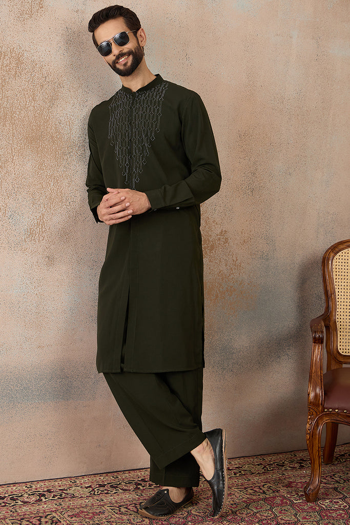 Green Silk Blend Ethnic Motifs Printed Kurta With Trouser MKSET2391