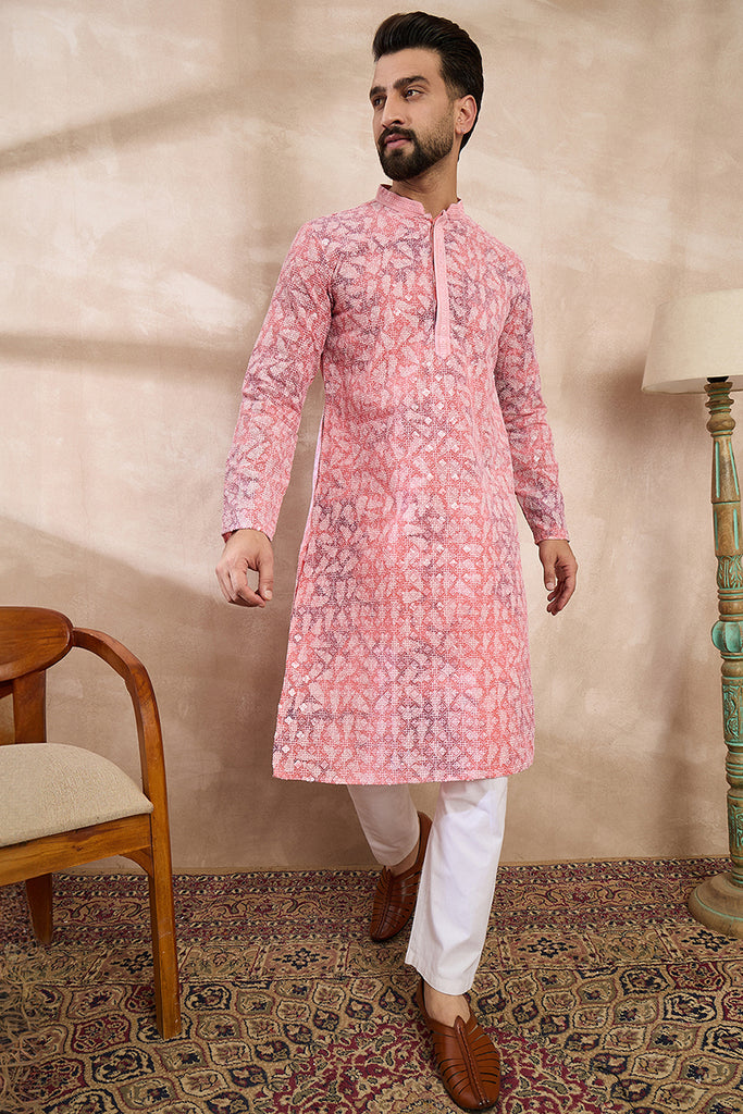 Pink Viscose Rayon Ethnic Motifs Embroidered Straight Kurta MKU1654